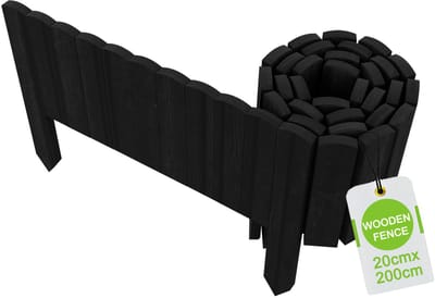 200x20cm Houten Gazonrand, Bedrand, Maairand Rollborder, Bedrand met Pinnen, Palissaderolset, Decoratief Tuinhek voor Tuingrens/Patio/Bloembed (Antraciet) NAIZY