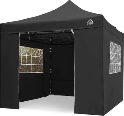 Pop-up Tuinhuisje - Feesttent Paviljoen - Buitenfeest Organiseren - Volledig Waterdicht Dak - 3x3 Meter - Zwart