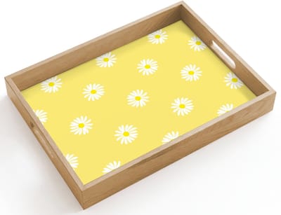 Dienblad hout 40x30 cm - Schootdienblad - Madeliefjes - Pastel - Wit - Geel - Bloemen - Borrelplank rechthoek - Plateau dienbladen