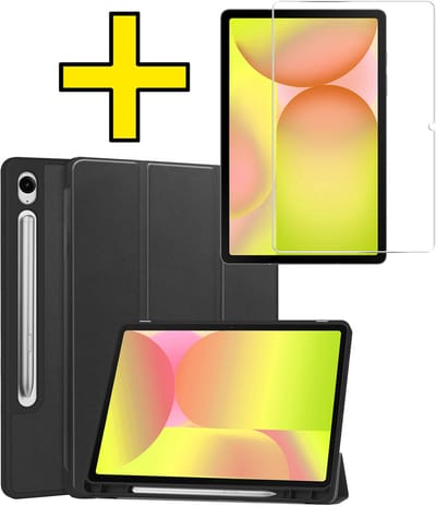 Hoes - Geschikt voor Samsung Galaxy Tab S10 Lite - Met Screenprotector - Trifold Bookcase - Hard Cover Case - Met Uitsparing Geschikt voor S Pen - Hardcover Book - Tablet Hoesje - Zwart