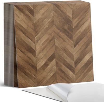Coloray Plaktegels - Visgraatpatroon Zelfklevende Tegels - 20 cm x 20 cm - Bruin Plaktegels - 20 stuks - Vierkant PVC Tegels - Plaktegels Badkamer - Plaktegels Vloer - Vinyl Tegels - Wandtegel Zelfklevend
