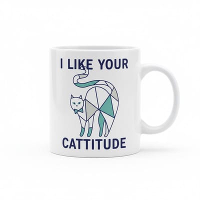 Grappige Katten Tekst Mok “I Like Your Cattitude” – Geometrisch Katten Design – Koffie & Thee Mok – 330 ml