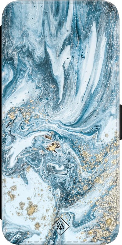 Casimoda® bookcase - Geschikt voor Samsung Galaxy S23 - Hoesje met pasjeshouder - Marble Sea - Blauw - Kunstleer