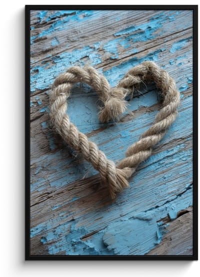 Poster in lijst - Fotolijst 80x120 cm - Posters - Hart - Touw - Hout - Rustiek - Posterlijst zwart - Decoratie - Wanddecoratie woonkamer - Muurdecoratie slaapkamer