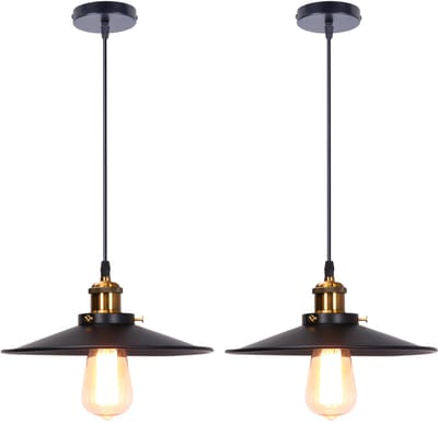 2 Stuks Industriële Hanglamp Slaapkamer E27 Kroonluchter Retro 26cm Plafondlamp voor Woonkamer Zwart