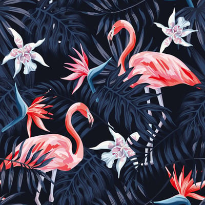 Fotobehang Flamingo2 DD116613 A.S. Création Greenery Blauw Roze Vlies 260 x 260 cm (2 Teile) 3D Fotobehang
