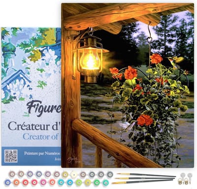Figured'Art Schilderen op Nummer Volwassenen met lijst - Lantaarn onder de veranda - Handwerk acrylverf Kit DIY Compleet - 40x50cm Canvas al ingelijst