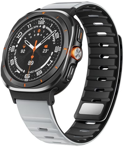 Luxe siliconen bandje - geschikt voor Samsung Galaxy Watch Ultra / Ultra 2025 47mm - premium magnetisch bandje met druksluiting - lichtgrijs oranje