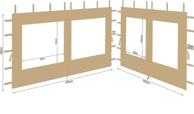 Set van 2 Zijwanden voor Partytent 3x4m met Venster - Waterdicht Polyester - Beige