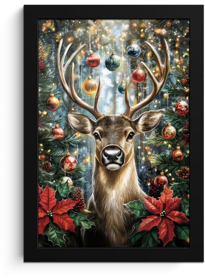 Poster in lijst - Fotolijst 20x30 cm - Posters - Kerstfeest - Dennenbos - Rood - Posterlijst zwart - Decoratie - Wanddecoratie woonkamer - Muurdecoratie slaapkamer - Kerstversiering - Kerstdecoratie voor binnen - Kerstmis