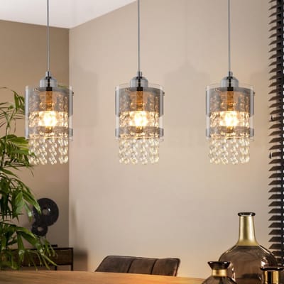 NETTLIFE Hanglamp - 3-Lichts - moderne eettafel hanglamp - E27 fitting - 150CM Max in hoogte verstelbaar ontwerp - kristallen hanglamp - glazen hanglamp - voor woonkamer | slaapkamer | keuken | eetkamer-excl. lichtbron