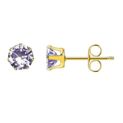 Aramat Jewels | Oorbellen | Goudkleurige Zirkonia Oorbellen 6mm Lila | | | |6mm | Staal | Kinderen, Volwassenen | Verkleurd niet