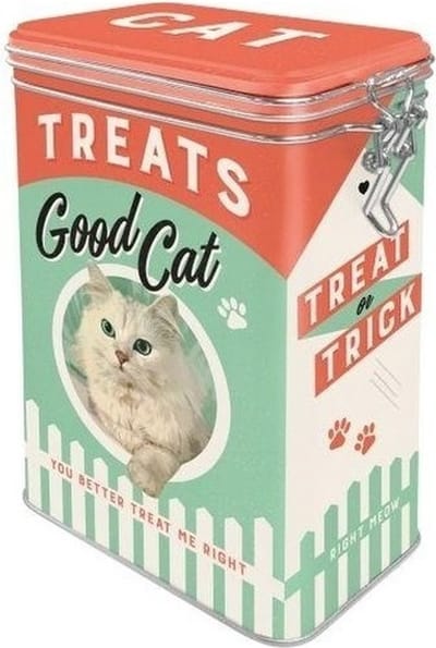 Nostalgic Art Bewaarblik - voorraadblik voor kattensnoepjes/kattenvoer/kattenbrokken - 1,3 liter - 8 x 11 x 18 cm