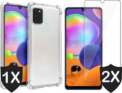 Hoesje geschikt voor Samsung Galaxy A31 - Transparant Shock Proof Case + 2x Screen Protector Glas