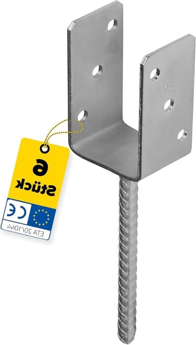 Paaldrager U profiel - Paalanker beton - Stabiele paalbevestiging - Thermisch verzinkt staal - 6 stuks 100mm - Zilverkleurig
