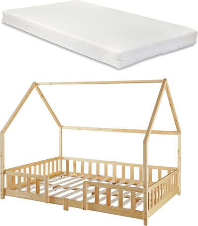 Kinderbed Sisimiut met uitvalbeveiliging en matras 120x200 houtkleurig