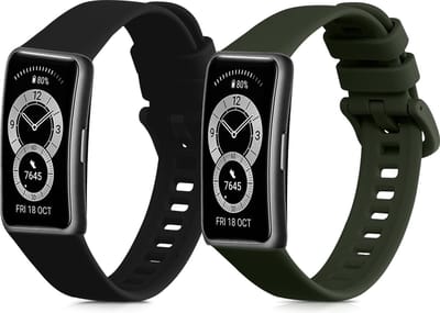 kwmobile 2x horlogebandjes geschikt voor Huawei Band 10 / 9 / 8 bandje - Smartwatch bandjes van TPU - Activity tracker horloge band in zwart / donkergroen