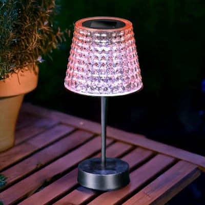 Solar Tafellamp op Zonne-Energie Buiten Ø12 x 26 cm – Roze – Koel Wit LED – IP44 – Draadloos – Tuin, Balkon & Terras [13005C]