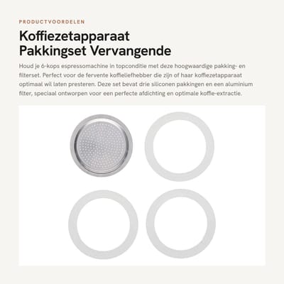 Dailygoods- Pakkingset 6 Kopjes - Siliconen Pakkingen/Filter - Aluminium Filter - Vervangende Accessoires - Hittebestendig - Eenvoudig te Installeren - Espressomachine