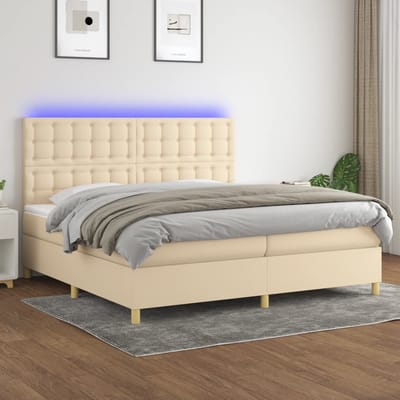 vidaXL - Boxspring - met - matras - en - LED - stof - crèmekleurig - 200x200 - cm