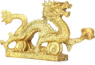aladdien - Draak Ornament van Messing - Geluks Draak Sculptuur - Unieke Decoratie voor Huis en Kantoor - Elegante Afwerking - Bijzondere Sfeer - Ide...