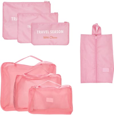 Charm London Travel Accessoires Packing Cubes Dames - 6-delige Reisset met handvat - Bagageorganizer van Nylon en Polyester - Roze