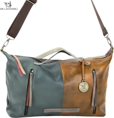 DE LAMASSU® Dames Schoudertas Echt Leer – Grote Handtas Dames – Multicolor Leren Tas – Shopper Dames – Crossbody Tas – Weekendtas – 7 Vakken – 45 cm