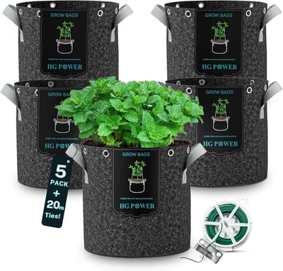 Power Plant tassen voor planten 26L - 5 stuks stoffen potten met 20 m plantdraad, Ø33cm, hoogte 31,5 cm - 350 g/m² scheurbestendig, ideaal voor aardappelen, tomaten en komkommers