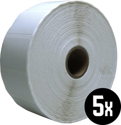 DULA Zebra kompatible Etiketten, 38 mm x 25 mm, Weiß, Permanent, Kern 25 mm, 5 Rollen, 2580 Etiketten pro Rolle