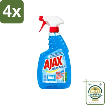Ajax - Glasreiniger Spray - Triple Action - Streeploos Schoon - Anti-Condens - 750 ml - Voordeelverpakking - 4 stuks - Glas reiniger - Schrobben vrij