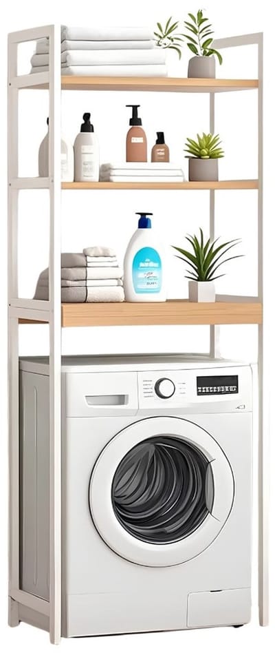 SP® Wasmachine Rek - 3 Planken - Wasmachine Ombouw Rek - Badkamerplanken - Wit - 67cm x 26cm x 171cm