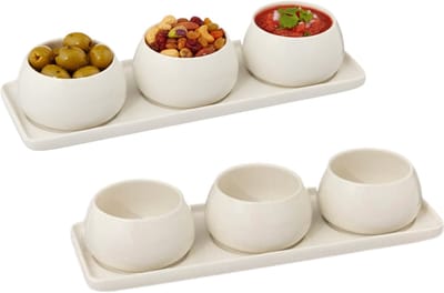 Secret de gourmet Serveerplank 2x - met 6x schaaltjes - tapas en saus schaaltjes - kleuren mix - hapjes plateau