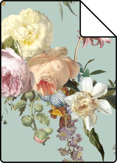 Proefstaal ESTAhome behang vintage bloemen vergrijsd groen - 26.5 x 21 cm - 139366-S