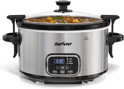 Programmeerbare Slowcooker - Digitale Stoofpan Keramische Pan - Maaltijden Bereiden - Vergrendelingsdeksel - 4 Liter - Roestvrij Staal