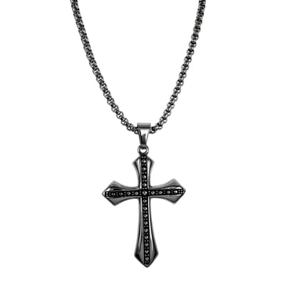 Ketting met Grote Gepolijste Kruis Kettinghanger met Decoratieve Details, 60cm x 4mm Jasseron-Ketting + Kruishanger Heren
