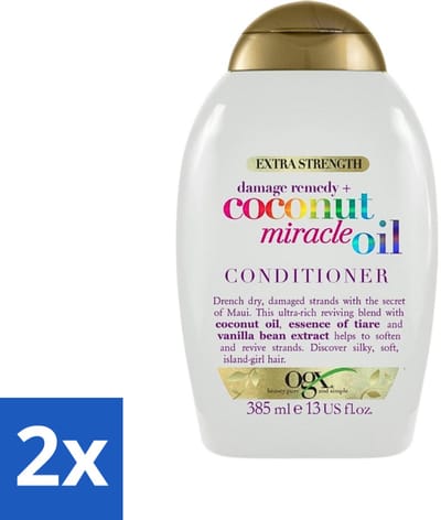 2 x OGX - Coconut Miracle Oil - Conditioner - Herstellend - Voor Beschadigd Haar - 385 ml - Haarherstel - Kokosolie Conditioner - Beschadigd Haar - Pluisvrij Haar - Zijdezacht Haar