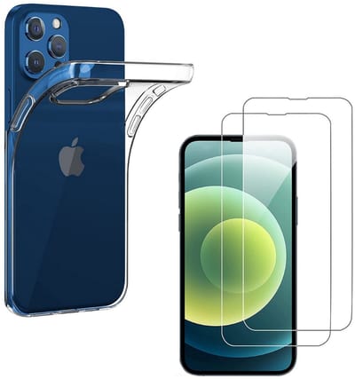 Hoesje Ultraslank geschikt voor iPhone 13 Pro Max backcover siliconen Transparant en 2 stuks ScreenProtector Gehard Glas