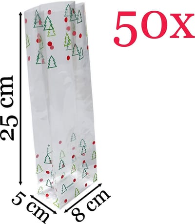 Prigta - Kerstverpakking / cellofaanzakjes - 50 stuks - 8x5x25 cm / kerst zakjes verpakking