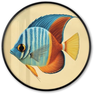 Poster in lijst Rond - Fotolijst 60x60 cm - Posters - Vis - Vinnen - Blauw - Ogen - Ronde posterlijst zwart - Decoratie - Wanddecoratie woonkamer - Muurdecoratie slaapkamer