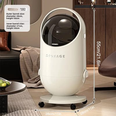 Ronde 20L prullenbak met veilige deksel en wielen, bestand plastic, comfortabele grep, compact ontwerp, geurbeheersing, ideaal voor keuken, kantoor, woonkamer, crème wit.