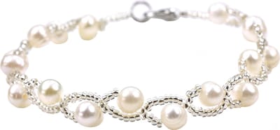 Zoetwaterparel armband Twist Pearl White - echte parels - wit - zilver - parel armband - sieraden zakje