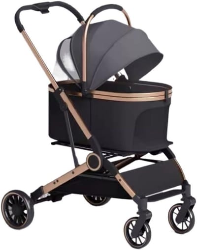 Huisdier Kinderwagen - Hondenbuggy Kattenbuggy - Comfortabel Reizen - Opvouwbaar 3-in-1 Ontwerp - 4 Wielen - Grijs