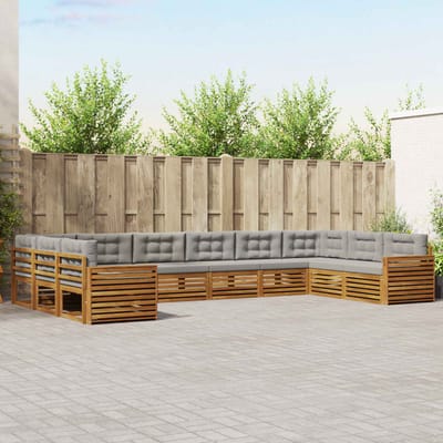 vidaXL - Sofa-Sets - 9 - st - Natuurlijk - en - Licht - Grijs - Massief - Acacia - Hout