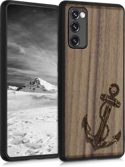 kwmobile telefoonhoesje geschikt voorSamsung Galaxy S20 FE - Hoesje met bumper - hout - In donkerbruin Vintage Anker design