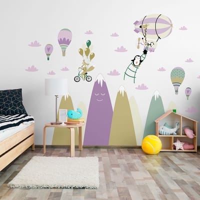 Scandinavische bergstickers met grappige dieren en vrienden, 80 x 120 cm