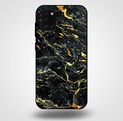 Smartphonica Telefoonhoesje voor Samsung Galaxy A31 met marmer opdruk - TPU backcover case marble design - Goud Zwart geschikt voor Samsung Galaxy A31