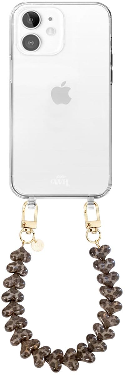 xoxo Wildhearts siliconen hoesje - Geschikt voor iPhone 11 hoesje - Funky Hearts - Telefoonhoesje - Hoesje met koord - Transparant koord met Luipaard print - Kort telefoonkoord - Hartjes ketting - Transparant hoesje - Leopard