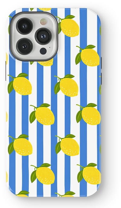 DripCase Hoesje geschikt voor iPhone 13 Pro | Happy Stripes Motief | Magnetisch Opladen | 2-in-1 Ontwerp | Vrolijke Backcover geschikt voor iPhone 13 Pro Limoncello Blue