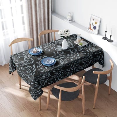 Moderne Zwart Blauwe Bedrukte Polyester Tafelkleed voor Huis Eetkamer Decoratie Hedendaags Bloemendesign Stof Tafelhoes 200x145cm