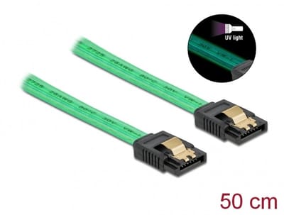 Delock SATA 6 Gb/s Cable UV glow effect green 50 cm